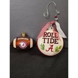 Set of 2 Alabama Christmas Ornaments Roll Tide & Crimson Tide